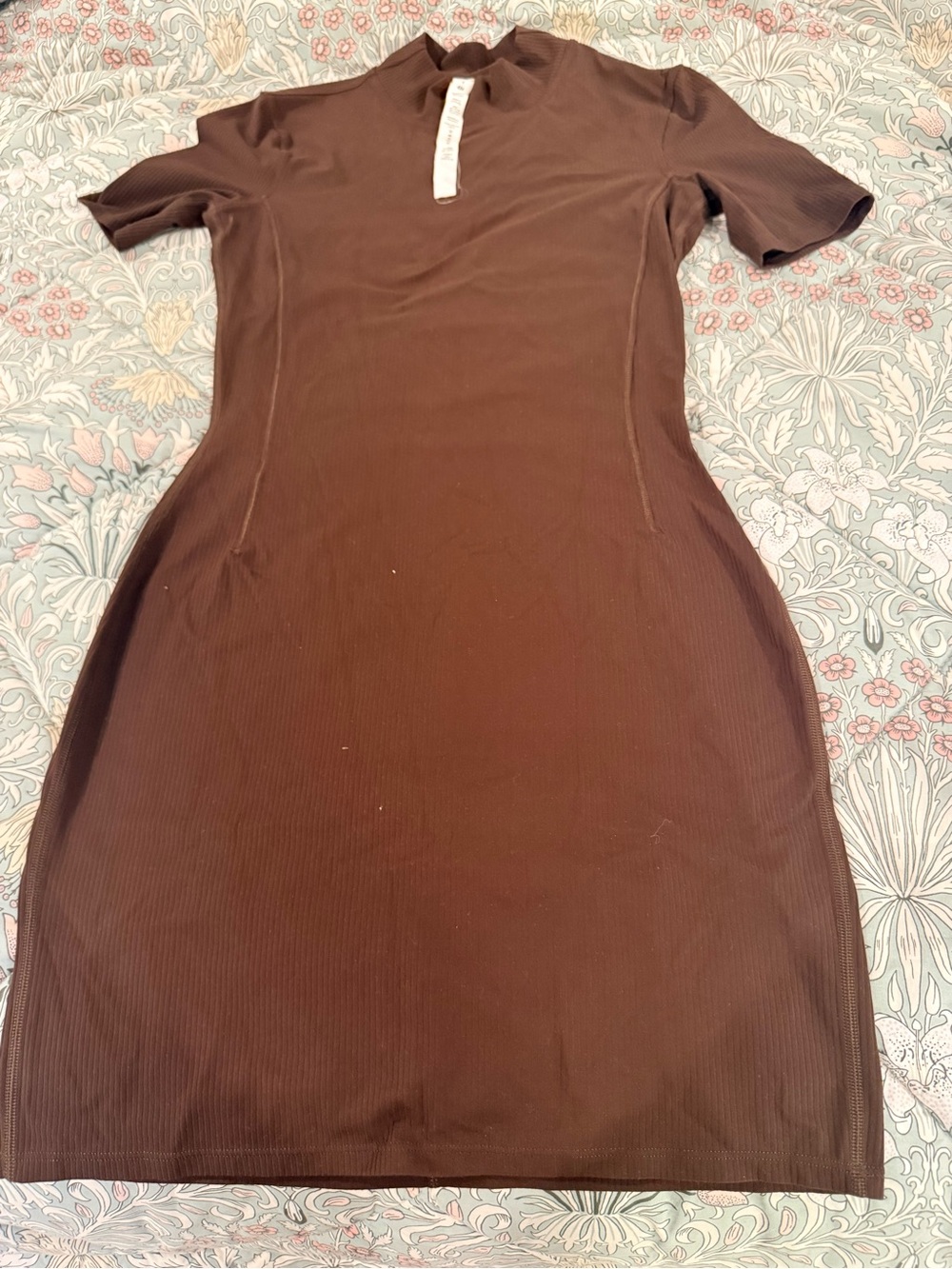 lululemon athletica Brown Ribbed Short-Sleeve Bodycon Mini Dress